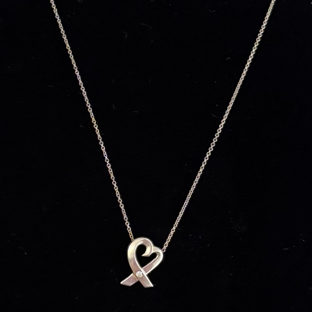 Tiffany & Co Paloma Picasso 925 Sterling Silver Open Heart /w Diamond Necklace